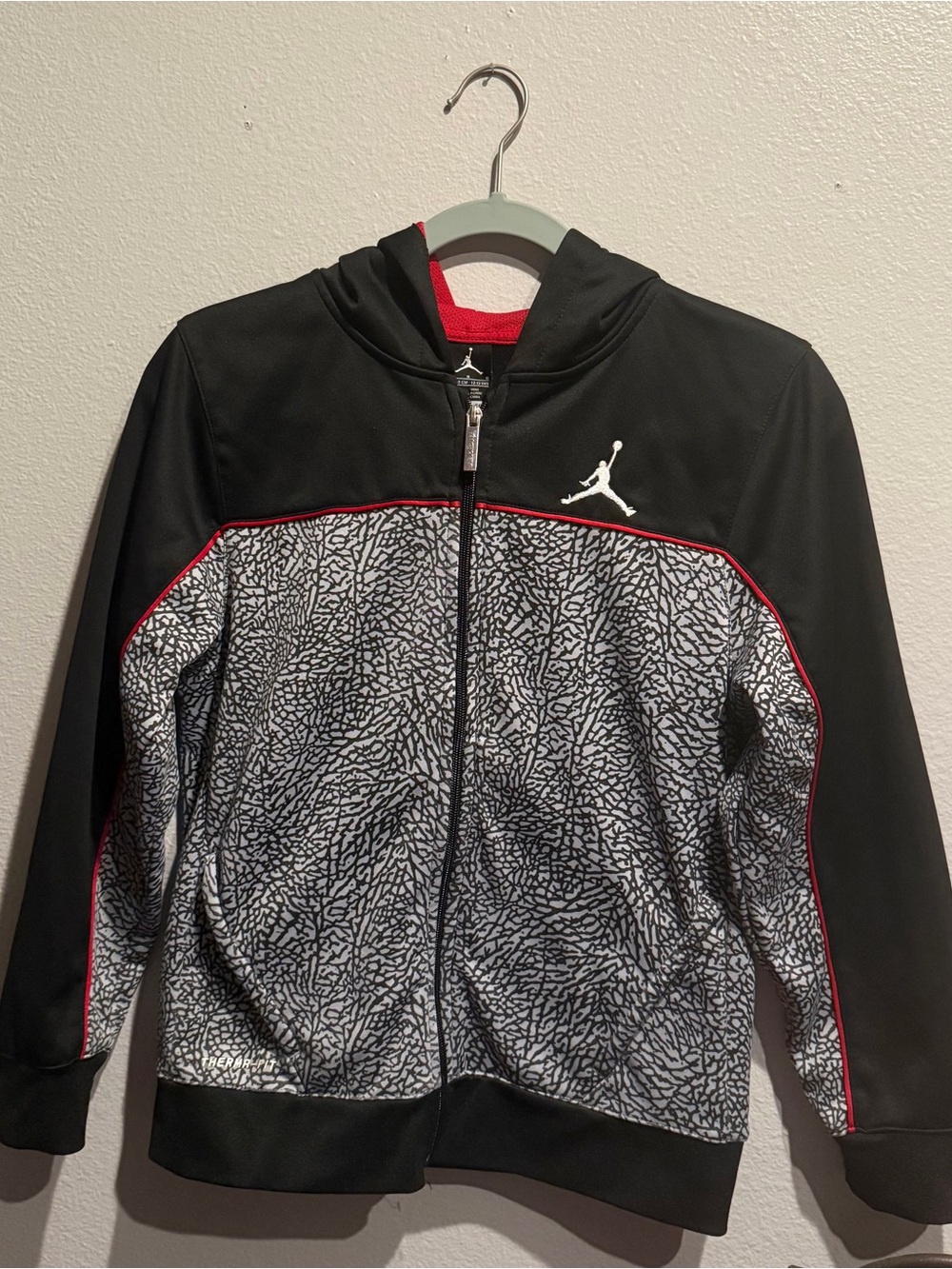 Jordan Black/Grey Hoodie with Red Piping and White Jumpman